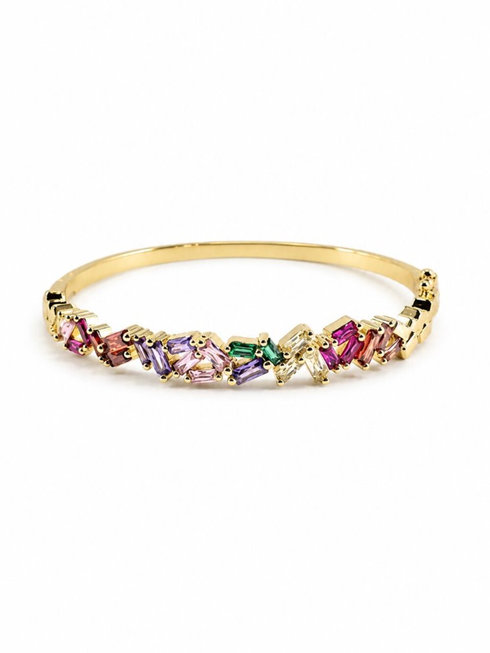 Gold Multicolor Zirconia Bracelet – Rainbow Baguette Stone Bracelet